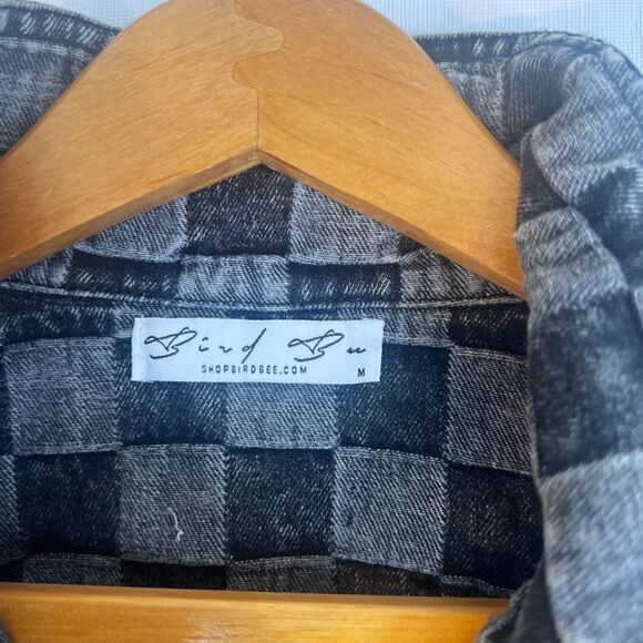 Bird Bee Cropped Checkered Denim Jacket Streetwear Grunge Punk Size Medium - Picture 6 of 9